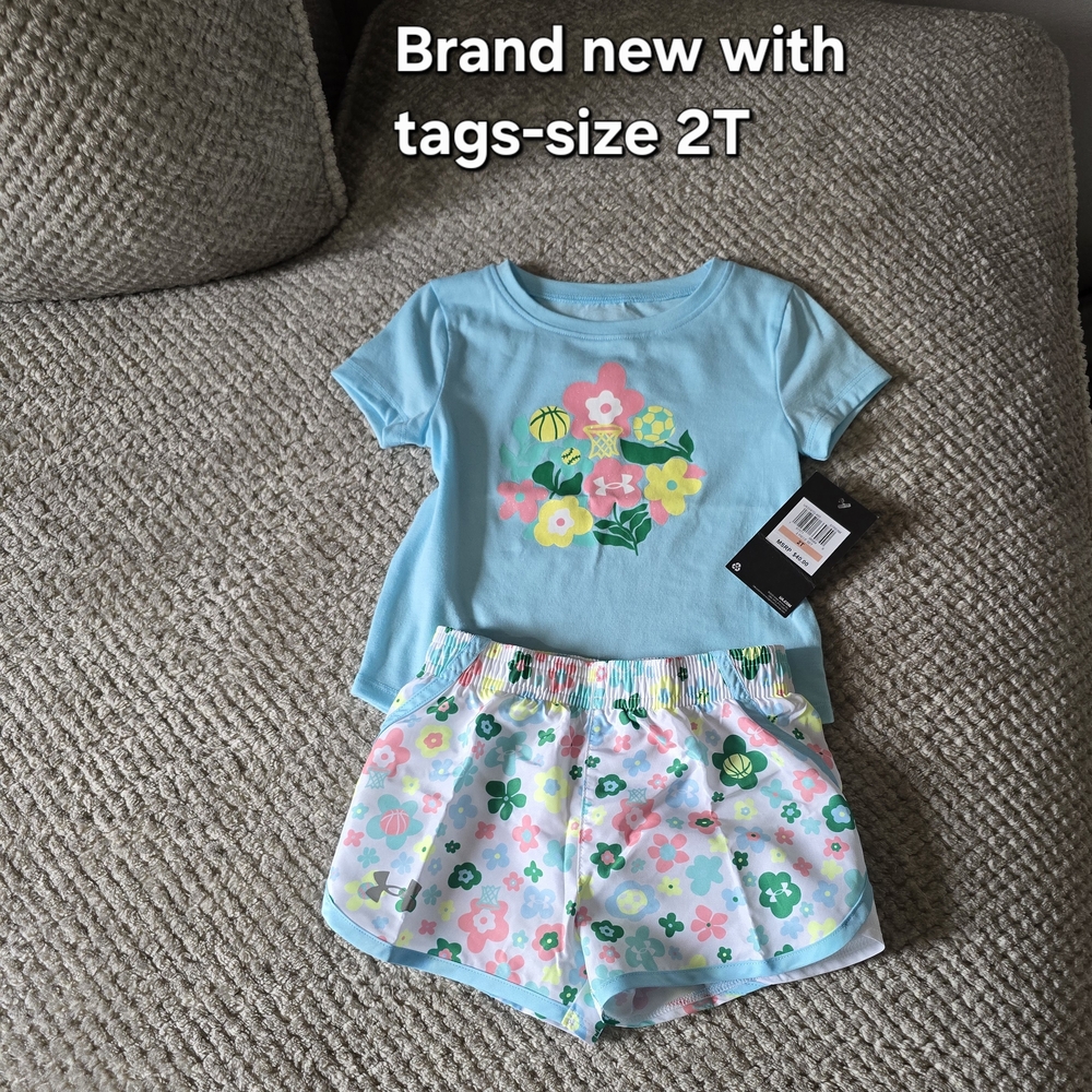 Under Armour Girls Light Blue Floral 2-Piece Set